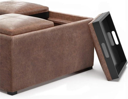 Square Leather Storage Ottoman