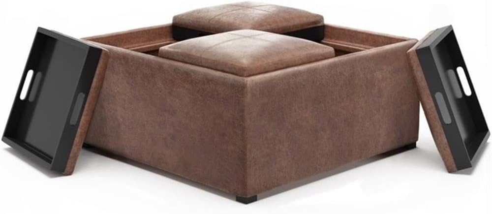 Square Leather Storage Ottoman