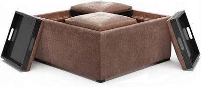 Square Leather Storage Ottoman