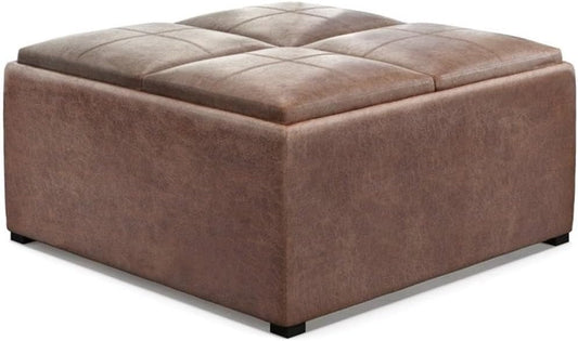 Square Leather Storage Ottoman