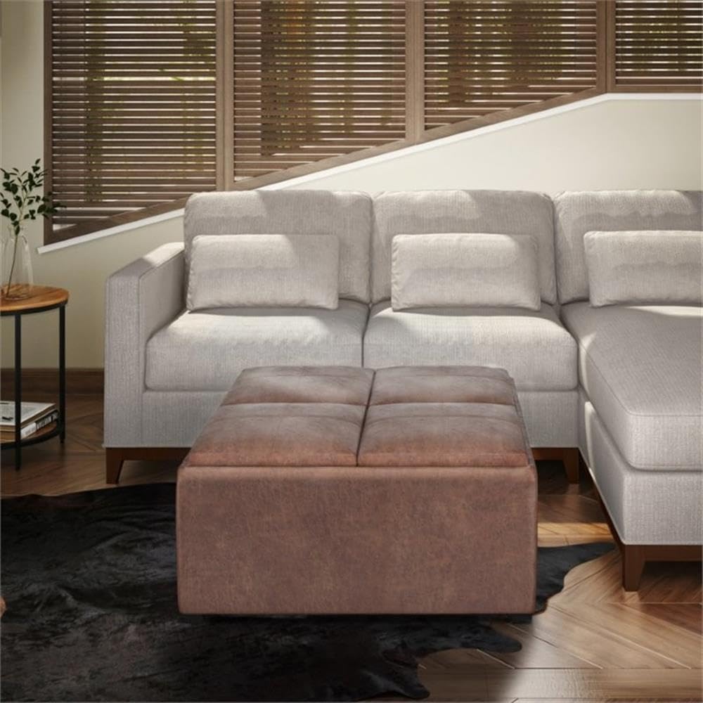 Square Leather Storage Ottoman