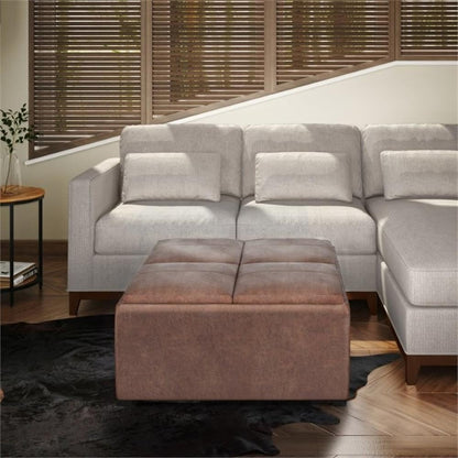 Square Leather Storage Ottoman