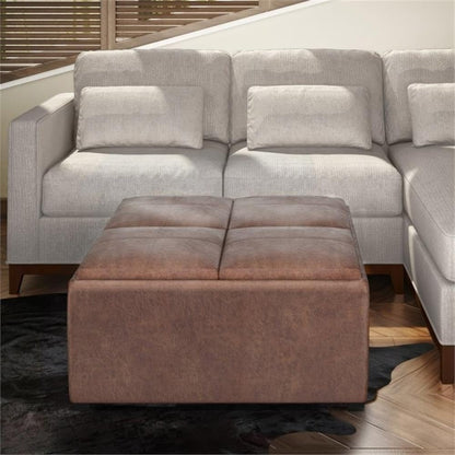 Square Leather Storage Ottoman