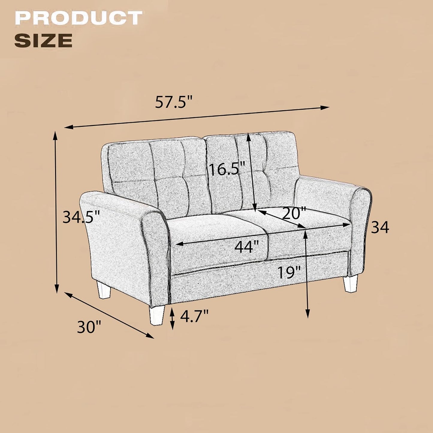 Modern Upholstered Loveseat Sofa