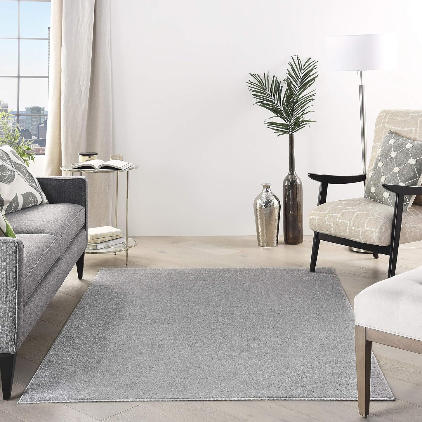 Solid Contemporary Silver Area Rug